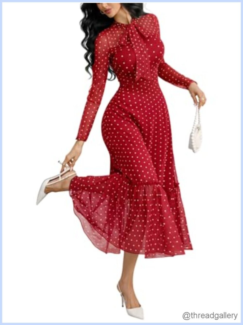 Women's Mock Neck Ruffled A-Line Maxi Dress